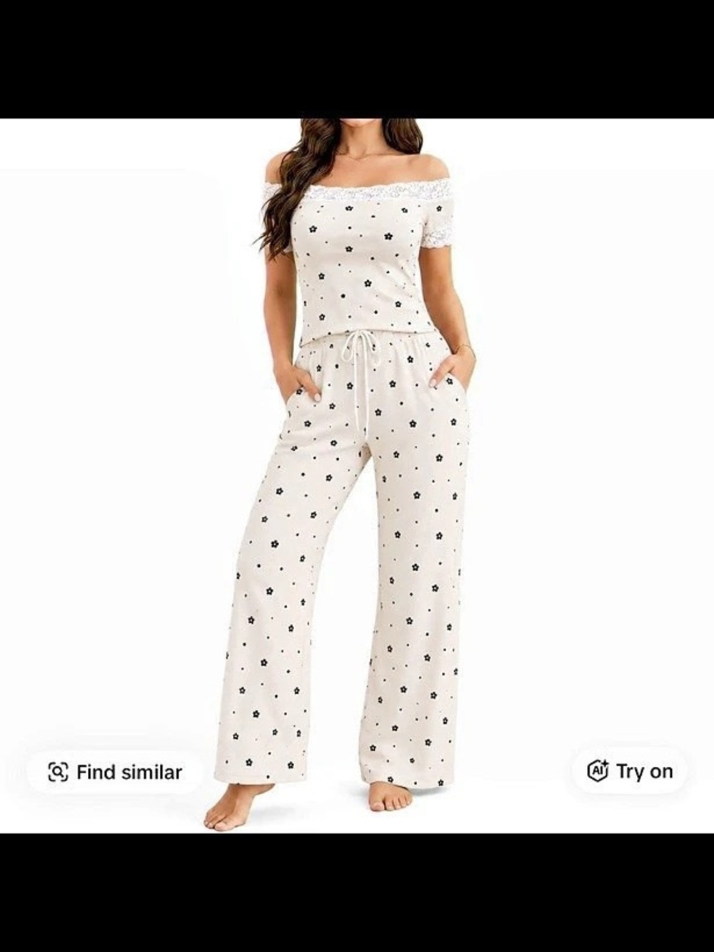 Ekouaer Women's Off-Shoulder 2-Piece Lounge Set White Floral